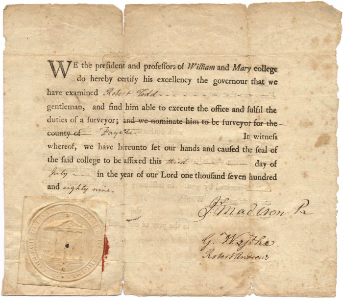 Appointment and certification of Virginia surveyor Robert Todd